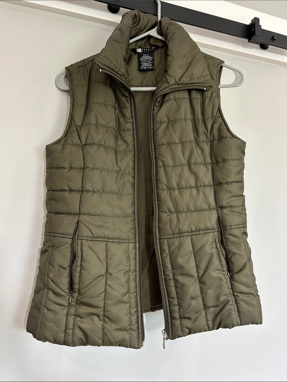 Carole Little Olive Quilted Stand-Collar Puffer Vest